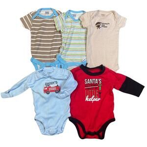 Baby Boys Lot of 5 Bodysuits Size Newborn Christmas Daddy's Hero Mommy's Monkey